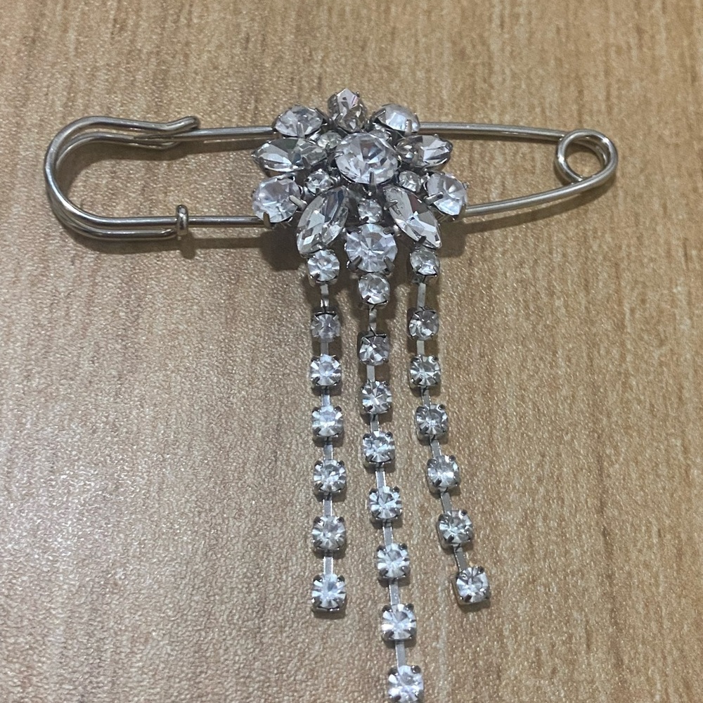 Elegant Silver Crystal Brooch